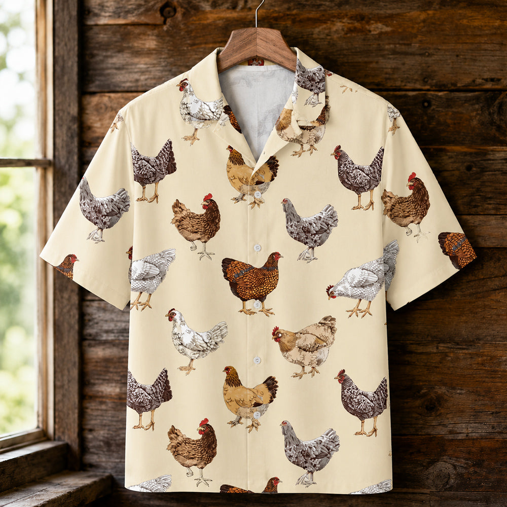 Vintage Chicken Hawaiian Shirt - Farmhouse Hen Print