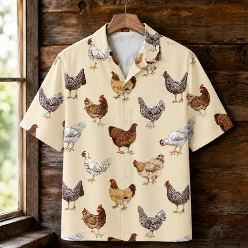 Vintage Chicken Hawaiian Shirt - Farmhouse Hen Print