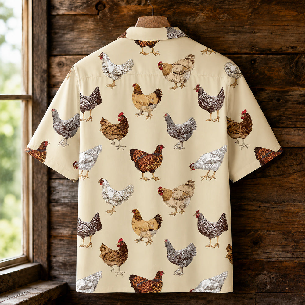 Vintage Chicken Hawaiian Shirt - Farmhouse Hen Print
