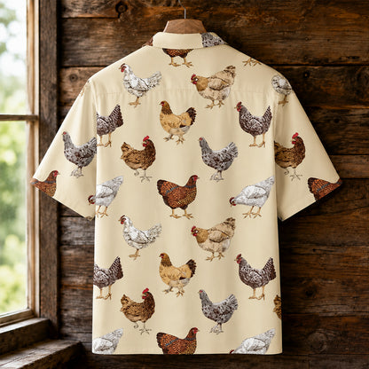 Vintage Chicken Hawaiian Shirt - Farmhouse Hen Print