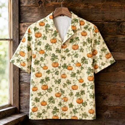 Pumpkin Hawaiian Shirt - Fall Harvest Button-Up Shirt
