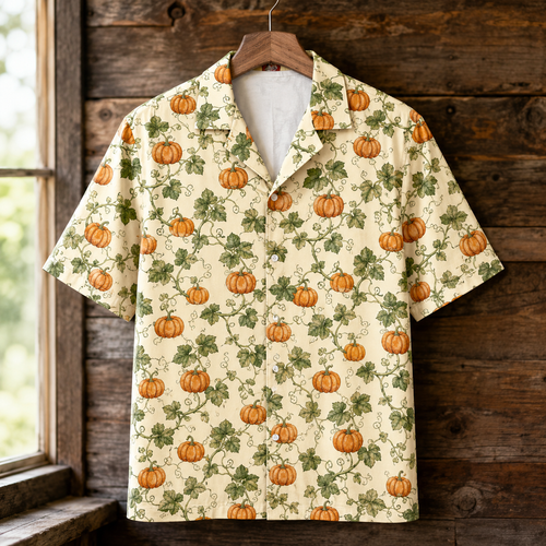Pumpkin Hawaiian Shirt - Fall Harvest Button-Up Shirt