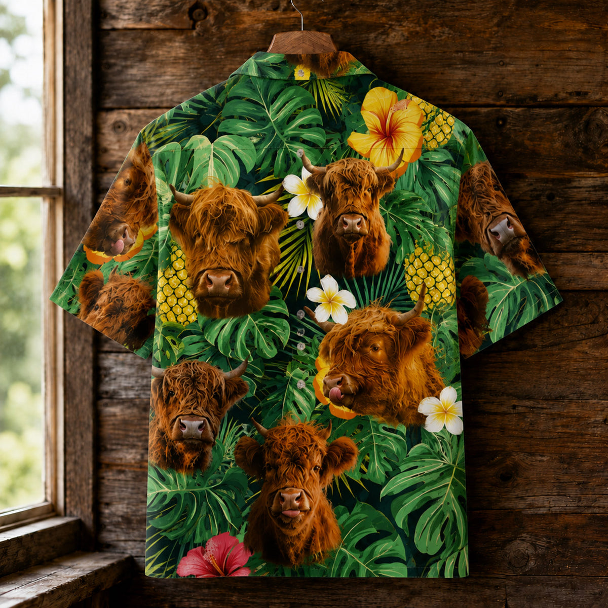 Highland Cow Hawaiian Shirt - Tropical Aloha Button-Up Shirt