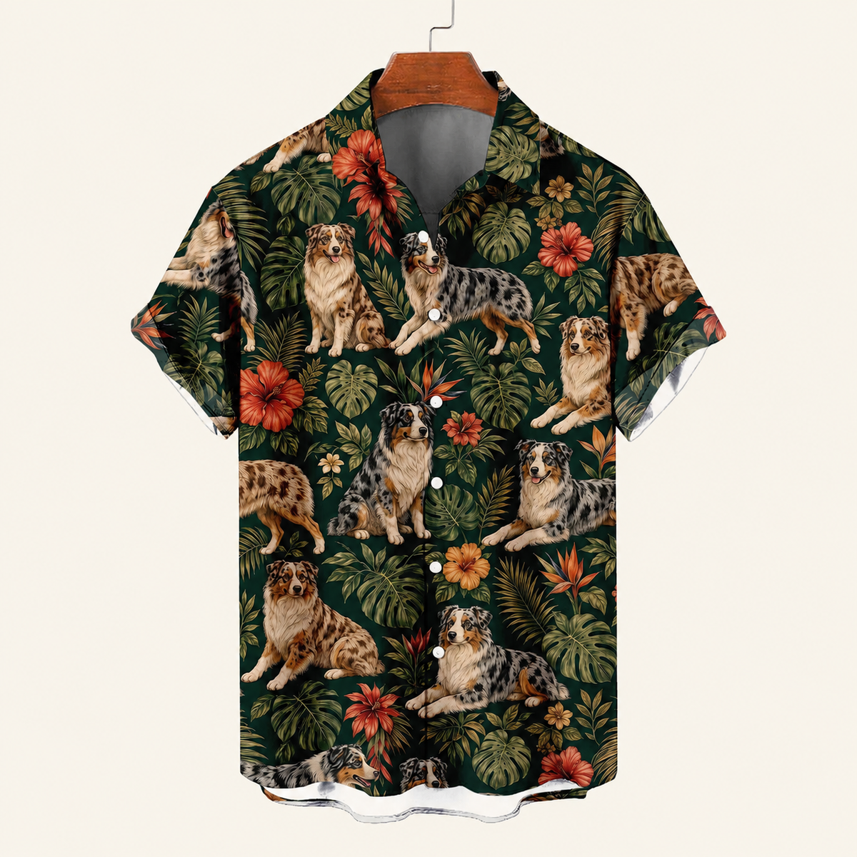 Australian Shepherd Aloha Shirt - Tropical Hibiscus Print