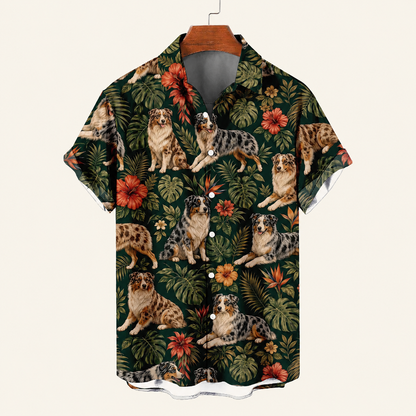 Australian Shepherd Aloha Shirt - Tropical Hibiscus Print