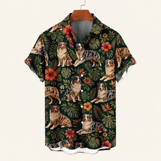 Australian Shepherd Aloha Shirt - Tropical Hibiscus Print