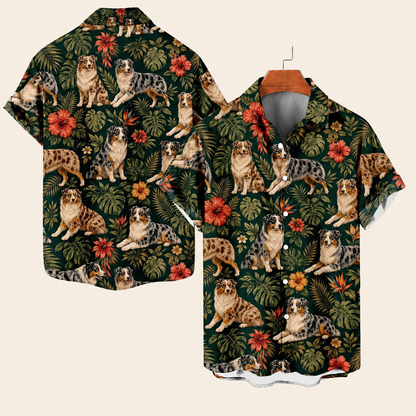 Australian Shepherd Aloha Shirt - Tropical Hibiscus Print