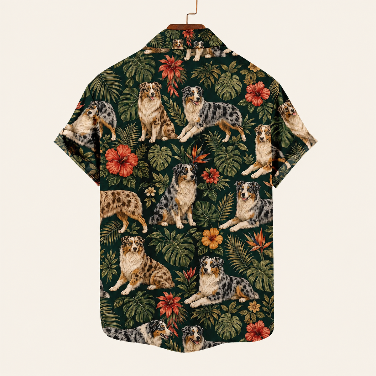 Australian Shepherd Aloha Shirt - Tropical Hibiscus Print