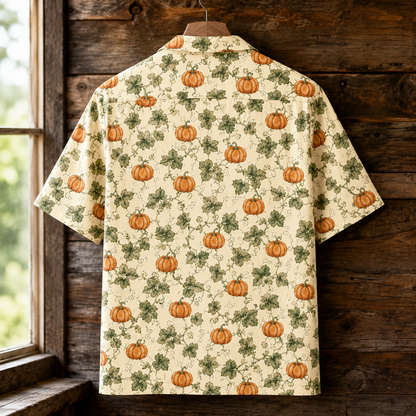Pumpkin Hawaiian Shirt - Fall Harvest Button-Up Shirt