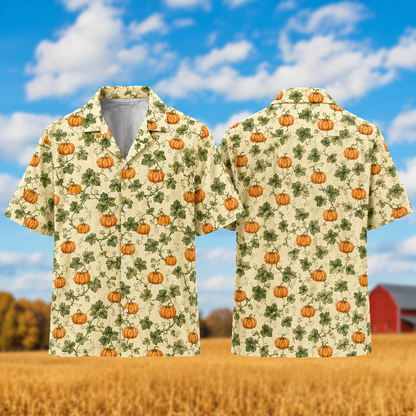 Pumpkin Hawaiian Shirt - Fall Harvest Button-Up Shirt
