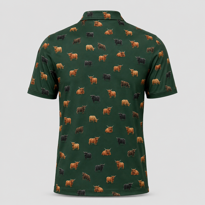 Highland Cow Polo Shirt - Performance Golf Polo with All 4 Coat Colors